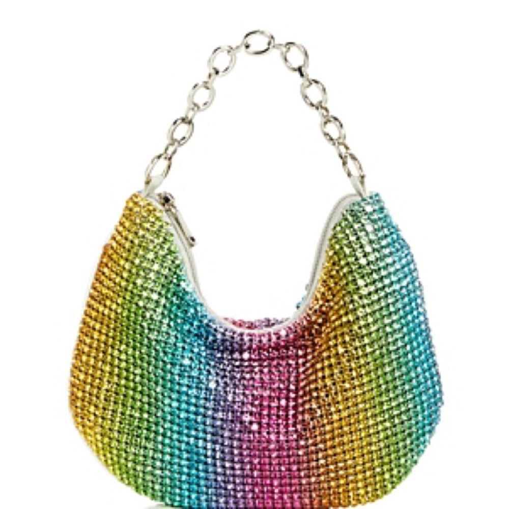AQUA MINI RAINBOW BEADED HOBO BAG
